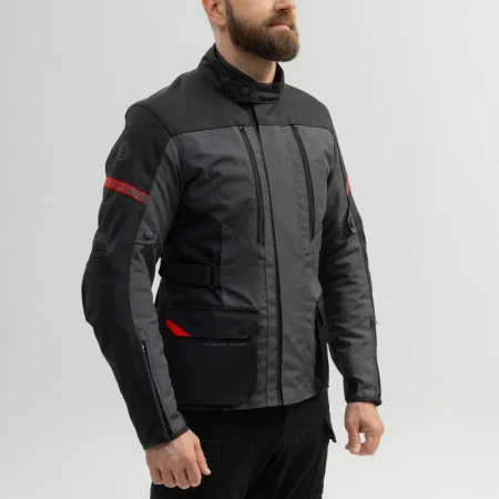KURTKA MOTOCYKLOWA TEKSTYLNA BROGER OVERLAND BLACK DARK GREY RED