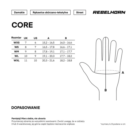 RĘKAWICE MOTOCYKLOWE DAMSKIE REBELHORN CORE BLACK WXS