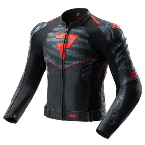 Przejdź do produktu KURTKA MOTOCYKLOWA SKÓRZANA REBELHORN VANDAL 2 BLACK GREY FLUO RED
