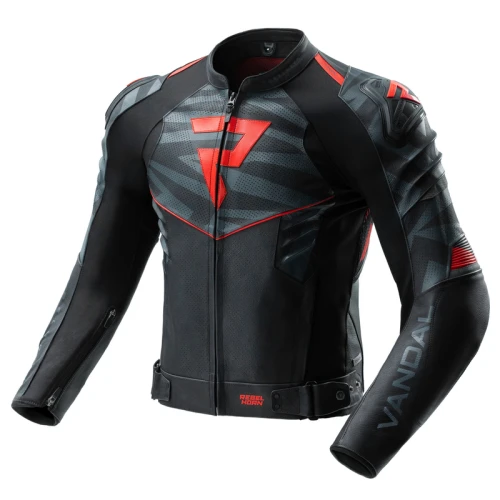 KURTKA MOTOCYKLOWA SKÓRZANA REBELHORN VANDAL 2 BLACK GREY FLUO RED