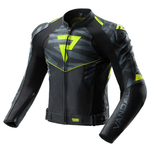 Przejdź do produktu KURTKA MOTOCYKLOWA SKÓRZANA REBELHORN VANDAL 2 BLACK GREY FLUO YELLOW