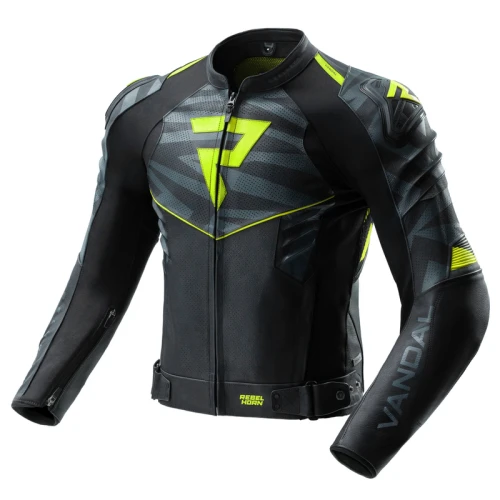 KURTKA MOTOCYKLOWA SKÓRZANA REBELHORN VANDAL 2 BLACK GREY FLUO YELLOW