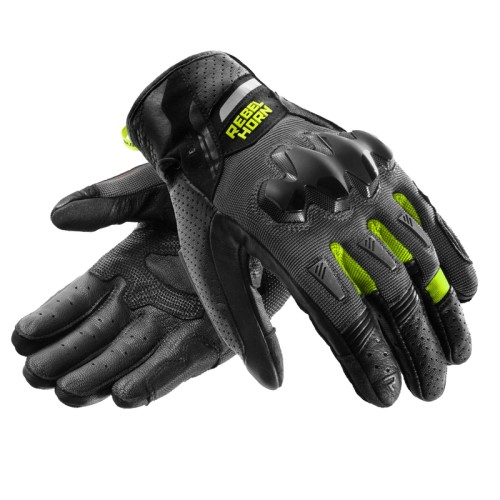 Przejdź do produktu RĘKAWICE MOTOCYKLOWE REBELHORN DEFENDER BLACK GREY FLUO YELLOW