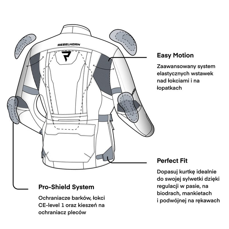 KURTKA MOTOCYKLOWA TEKSTYLNA DAMSKA REBELHORN HARDY 2 GREY BLACK FLUO YELLOW WXS