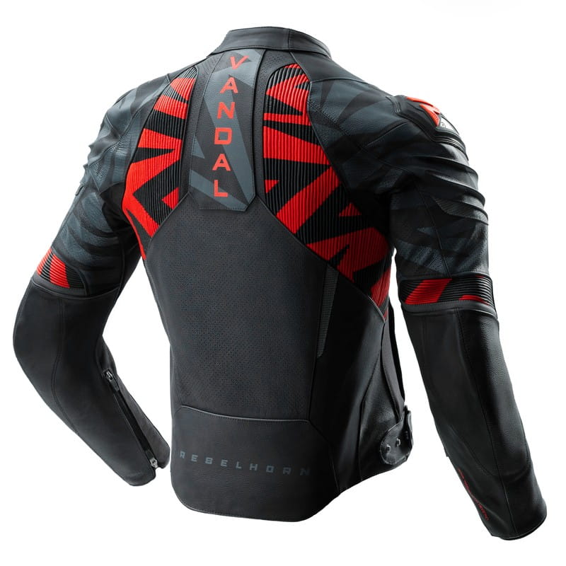 KURTKA MOTOCYKLOWA SKÓRZANA REBELHORN VANDAL 2 BLACK GREY FLUO RED 46