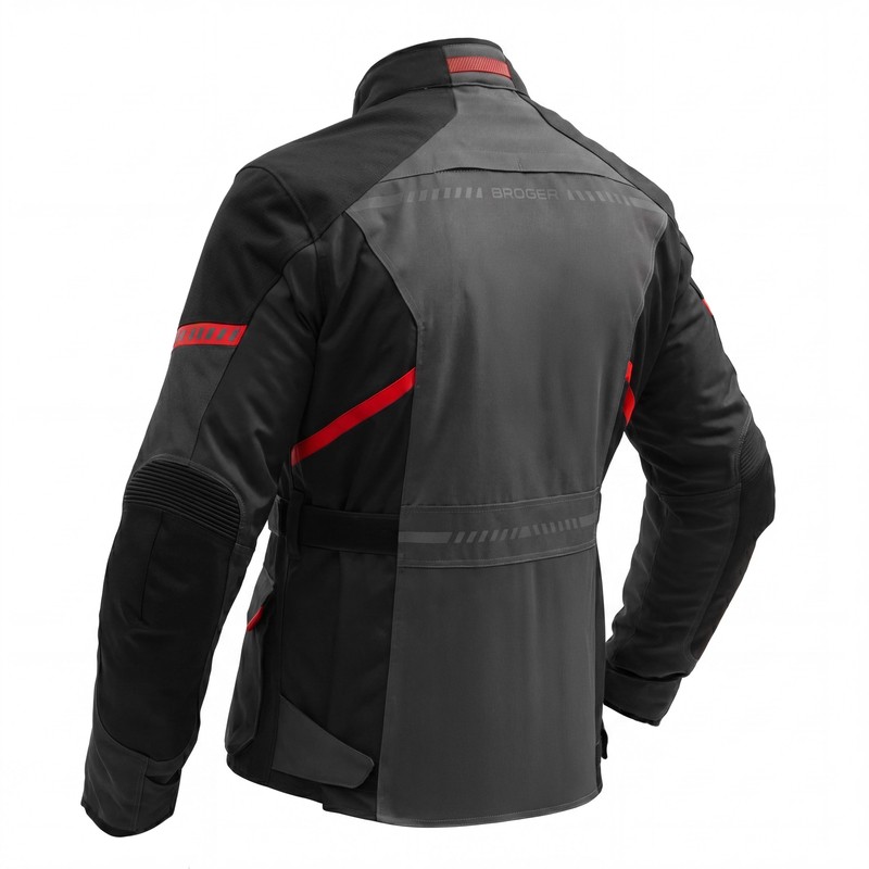 KURTKA MOTOCYKLOWA TEKSTYLNA BROGER OVERLAND BLACK DARK GREY RED